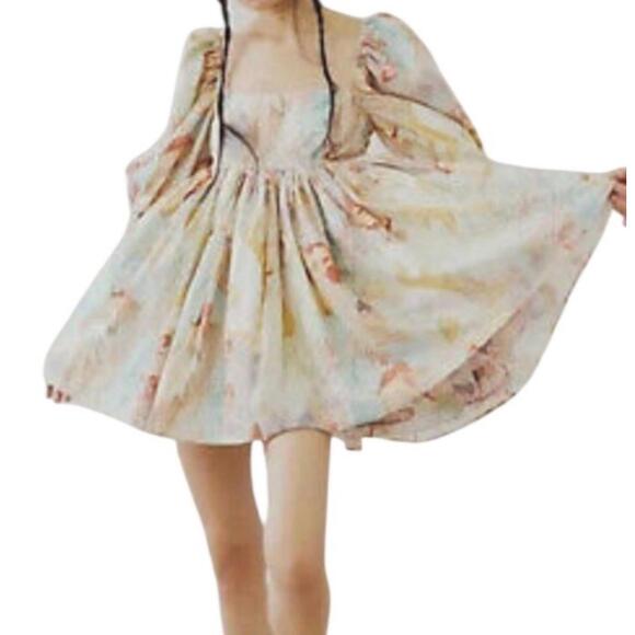 Free People Selkie The Cottage Puff Mucha Babydoll Puff Sleeve Mini Dress Size M - Picture 2 of 13